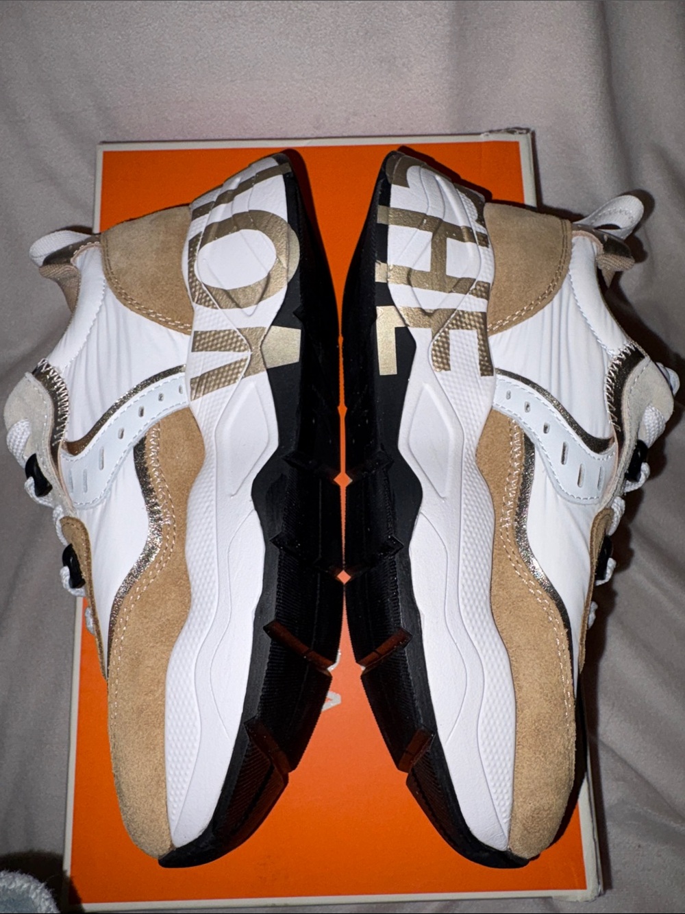 NWT VOILE BLANCHE CLUB105 Suede and Nylon Sneaker in Caramel - White - Picture 13 of 14
